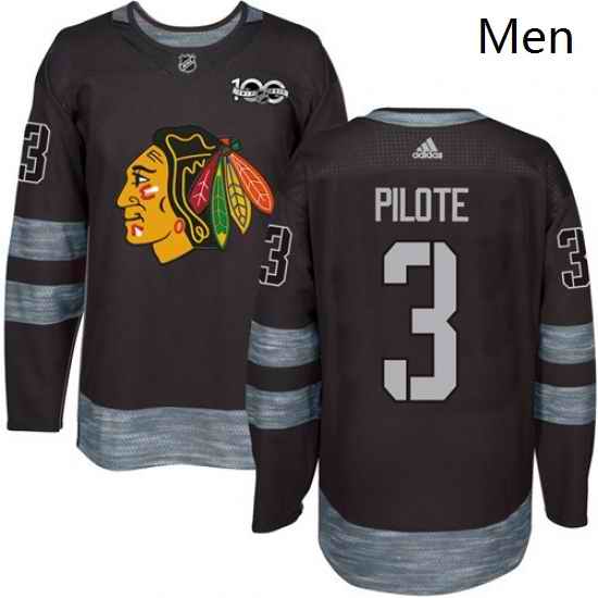Mens Adidas Chicago Blackhawks 3 Pierre Pilote Authentic Black 1917 2017 100th Anniversary NHL Jersey